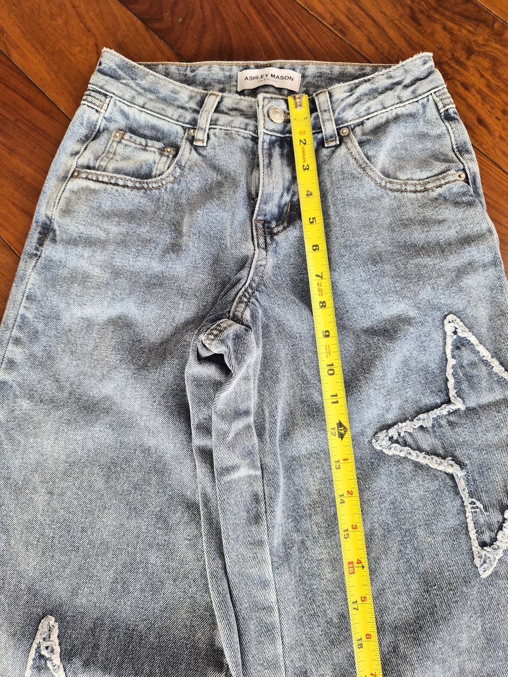 Ashley Mason Frayed Star Patch Wide Leg Jeans 00/23 - Picture 7 of 15
